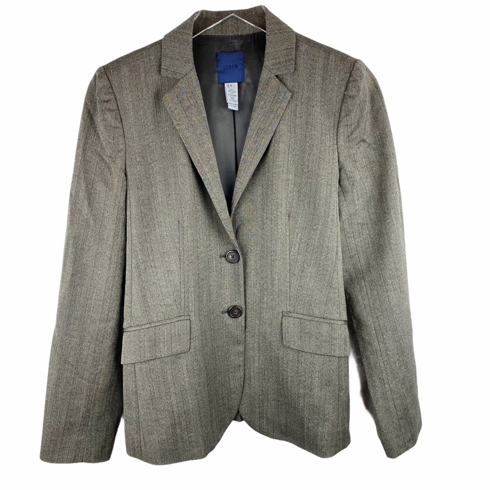 JCREW Puffy Sleeve Wool Blazer Jacket Grey Taupe 6